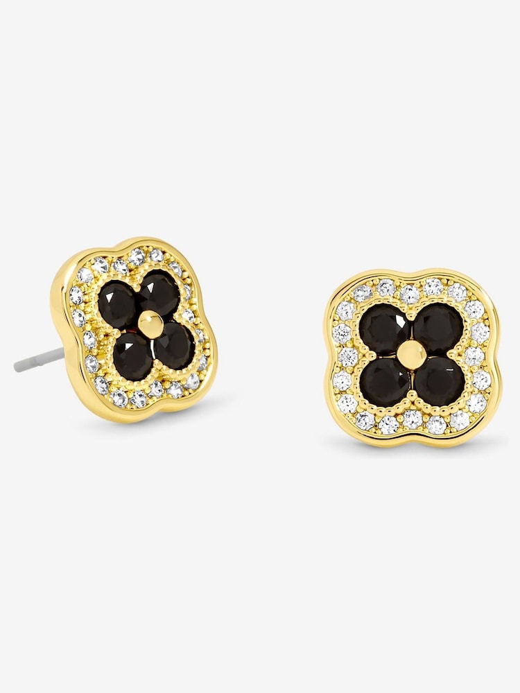 Jon Richard Gold Tone Crystal and Jet Clover Studs Earrings - Image 1 of 2