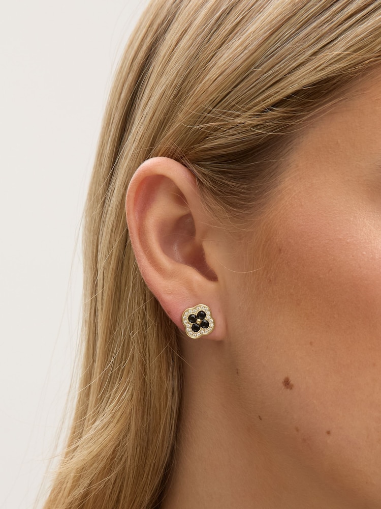 Jon Richard Gold Tone Crystal and Jet Clover Studs Earrings - Image 2 of 2