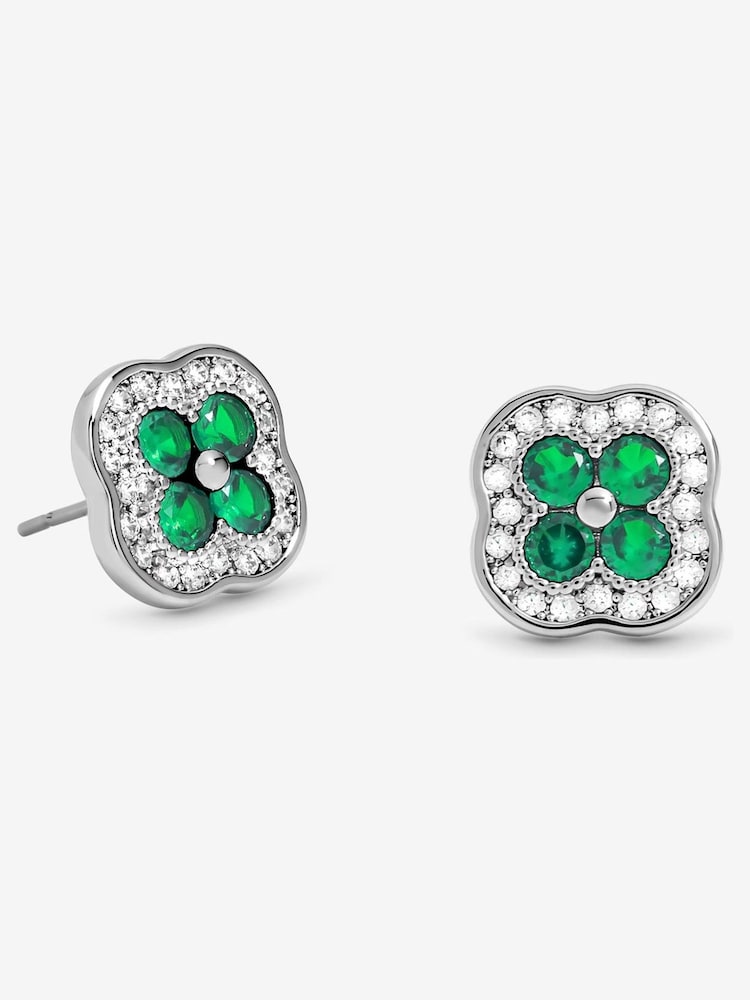 Jon Richard Silver Plated Crystal and Emerald Clover Studs Earrings - Image 2 of 3