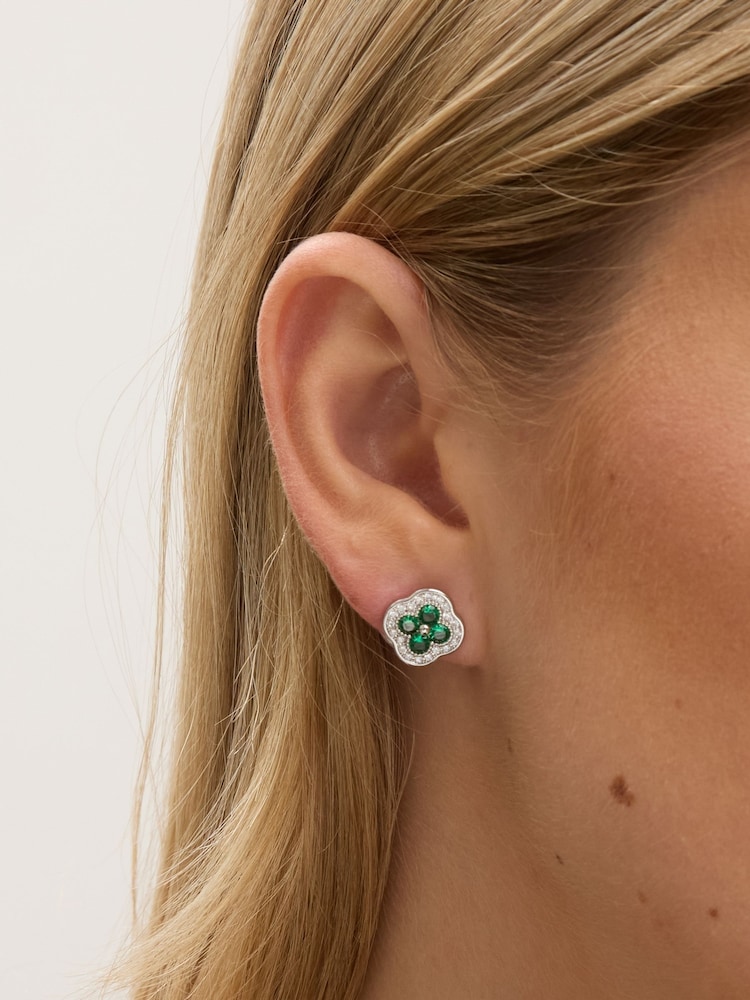 Jon Richard Silver Plated Crystal and Emerald Clover Studs Earrings - Image 3 of 3