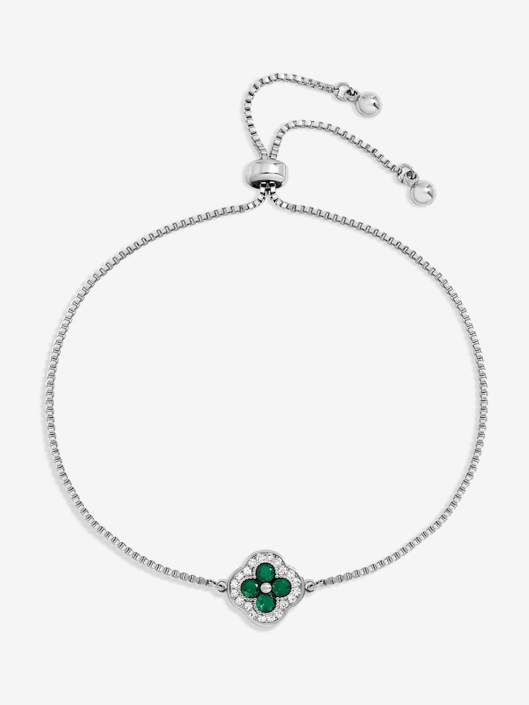 Jon Richard Silver Plated Emerald Clover Toggle Bracelet - Image 1 of 1