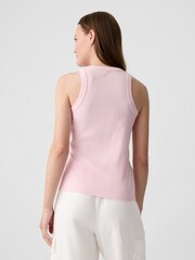 Gap Pink Ribbed Racer High Neck Vest Top - Image 2 of 5