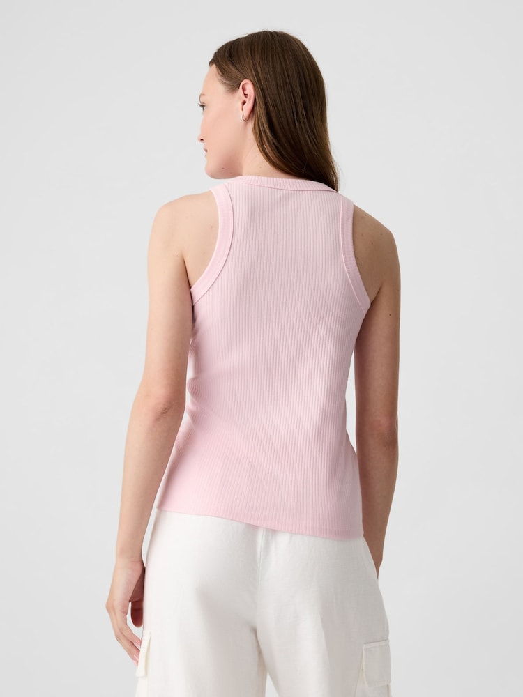 Gap Pink Ribbed Racer High Neck Vest Top - Image 2 of 5 Gap Pink Ribbed Racer High Neck Vest Top - Image 2 of 5