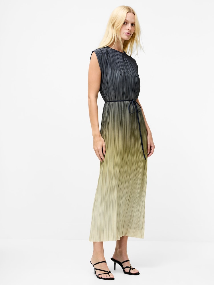French Connection Green Xena Pleated Ombre Midi Dress - Image 1 of 4