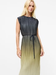 French Connection Green Xena Pleated Ombre Midi Dress - Image 3 of 4