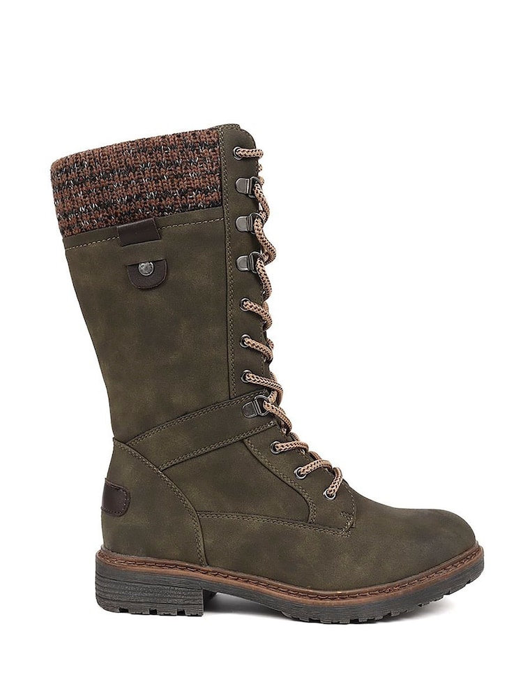 Pavers Green Lace Up Calf Boots - Image 1 of 4 Pavers Green Lace Up Calf Boots - Image 1 of 4