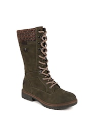 Pavers Green Lace Up Calf Boots - Image 2 of 4