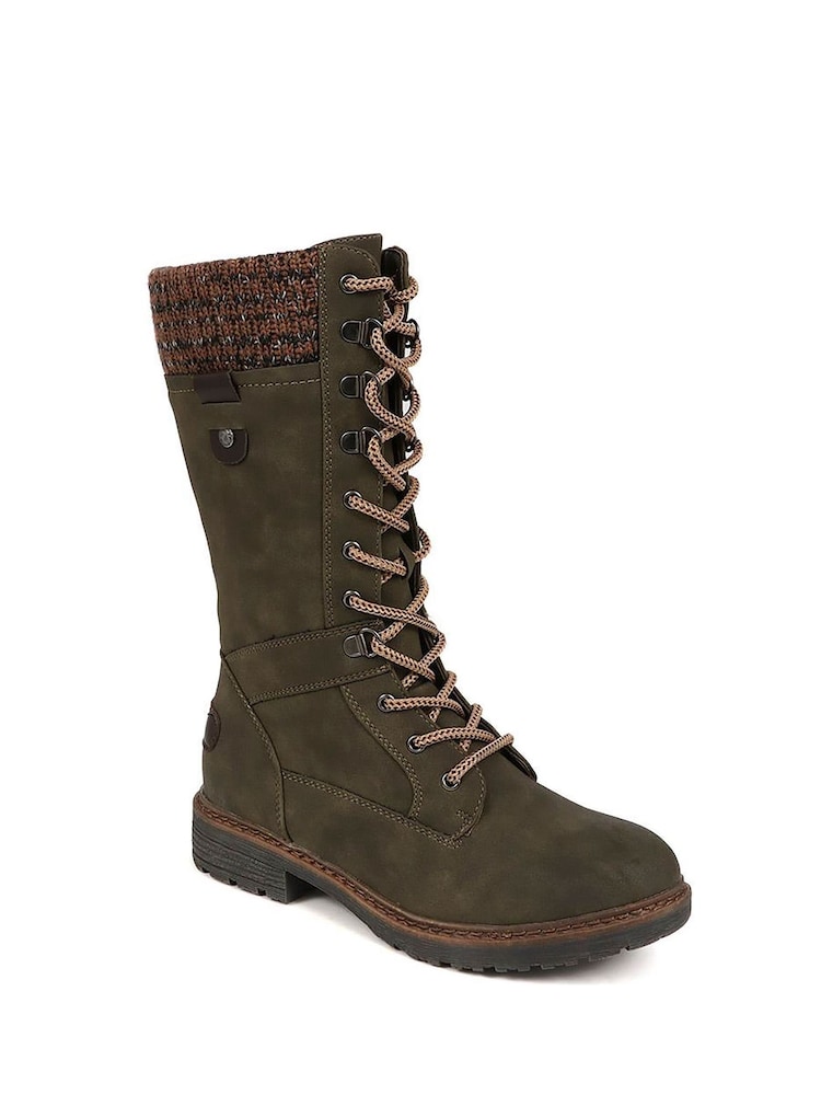 Pavers Green Lace Up Calf Boots - Image 2 of 4 Pavers Green Lace Up Calf Boots - Image 2 of 4