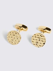 أصفر - MOSS MOSS Textured Round Cufflinks - صورة 1 من 2