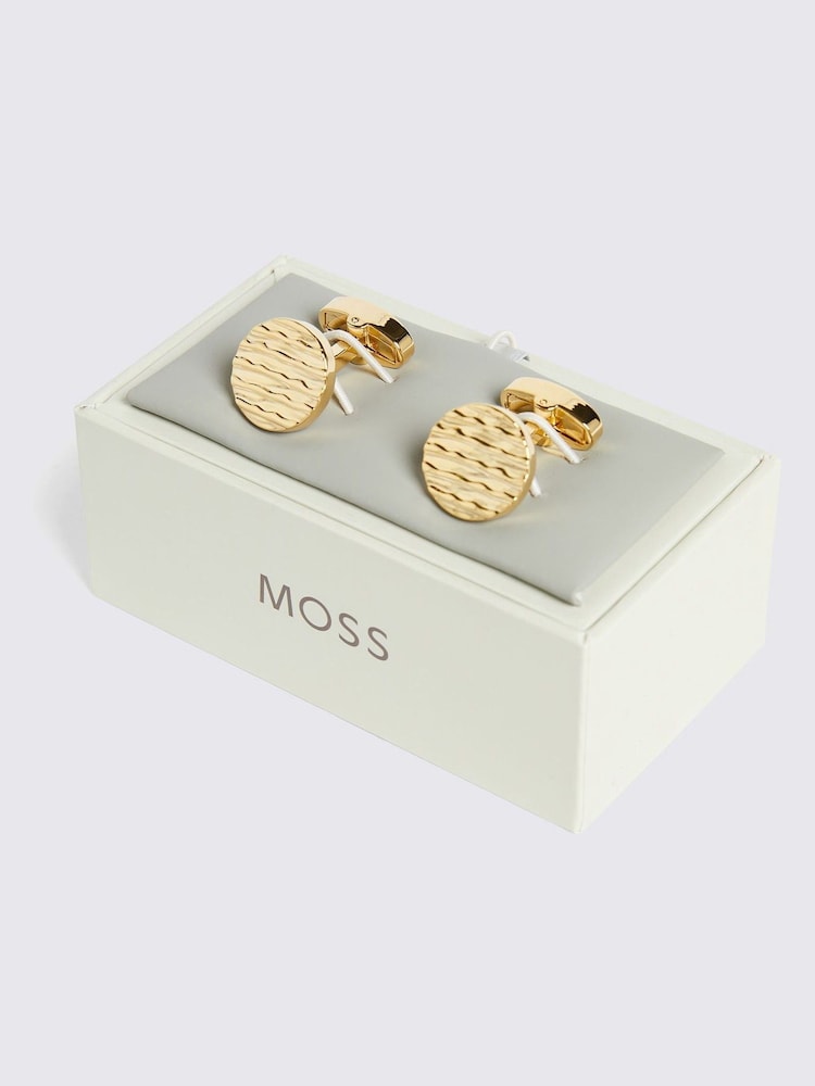 أصفر - MOSS MOSS Textured Round Cufflinks - صورة 2 من 2
