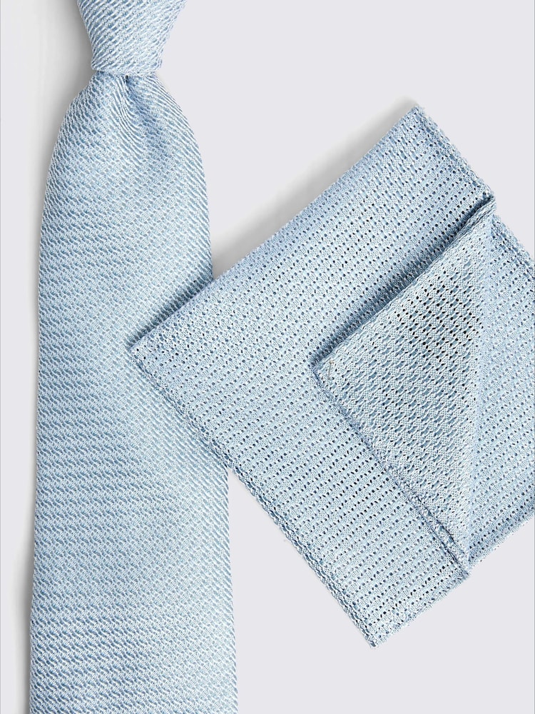 MOSS Blue Italian Grenadine Pocket Square - Image 3 of 3 MOSS Blue Italian Grenadine Pocket Square - Image 3 of 3