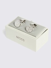 رمادي - MOSS MOSS Textured Round Cufflinks - صورة 2 من 2