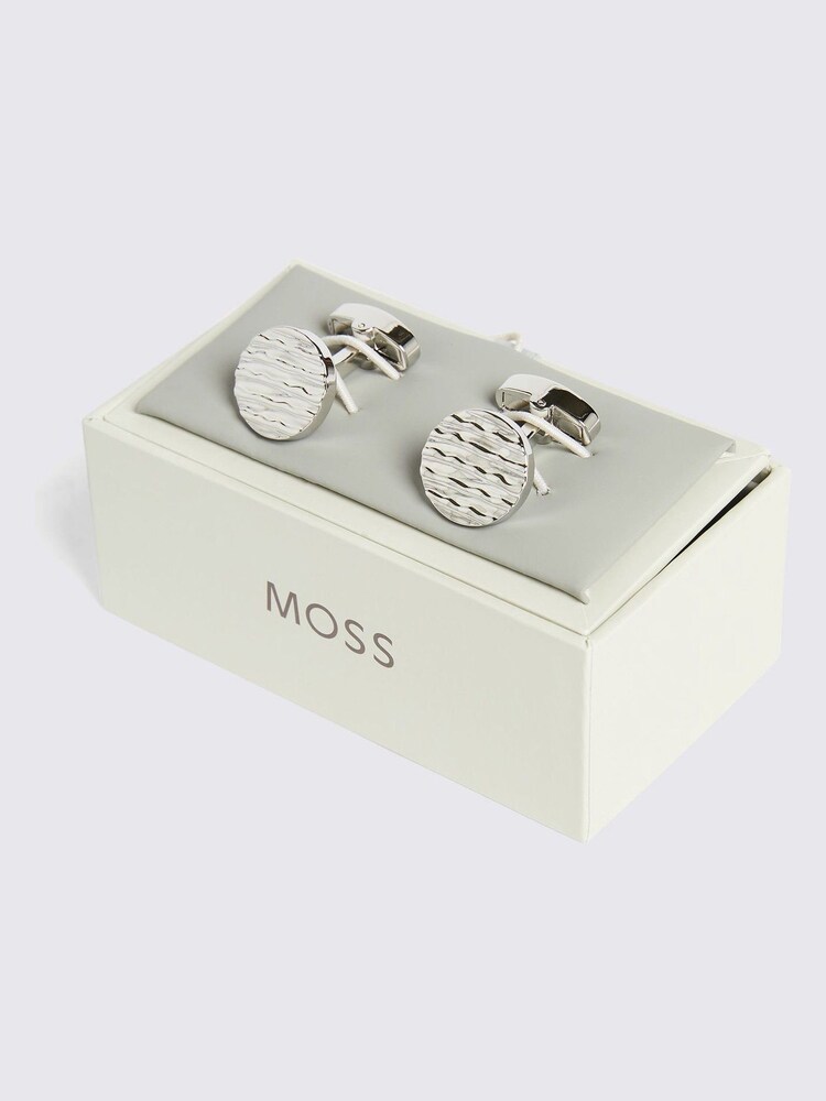 رمادي - MOSS MOSS Textured Round Cufflinks - صورة 2 من 2