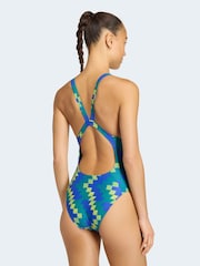 adidas Blue All Over Print Swimsuit - Image 2 of 5