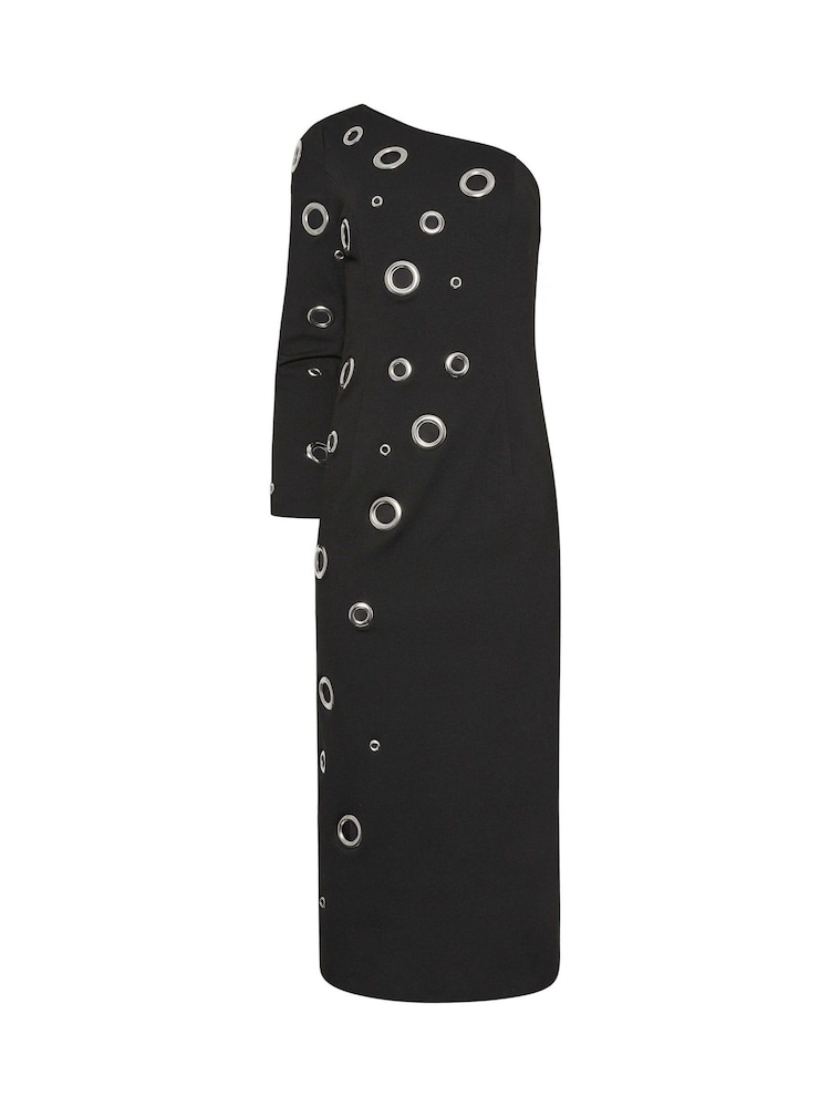 Star by Julien MacDonald Black Eyelet One Shoulder Dress - Image 5 of 5 Star by Julien MacDonald Black Eyelet One Shoulder Dress - Image 5 of 5