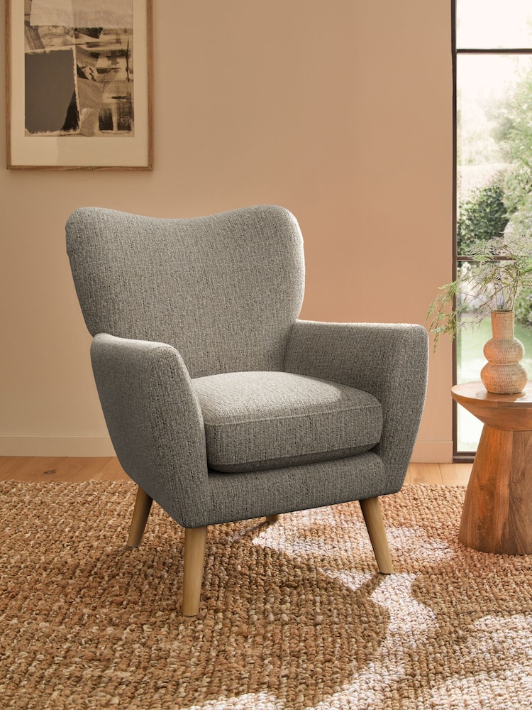 Chunky Boucle Easy Clean Dove Wilson Highback Armchair - Image 1 of 5