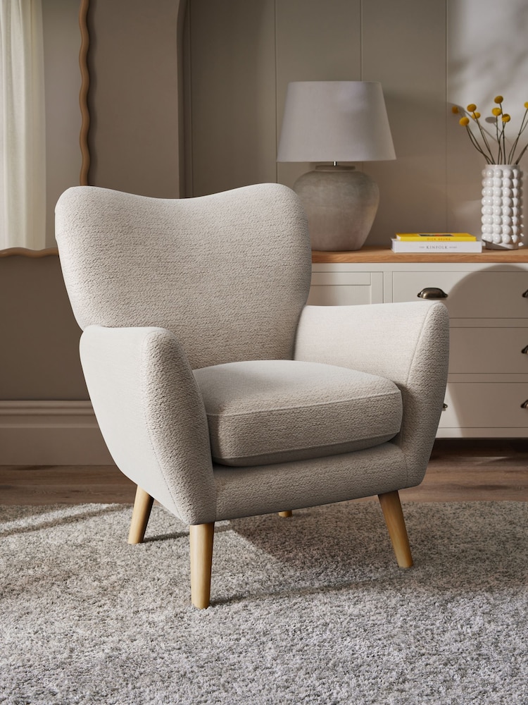 Boucle Chenille Oyster Wilson Highback Armchair - Image 1 of 4