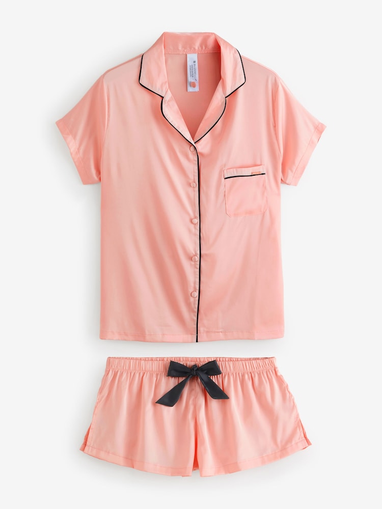 Bluebella Pink Abigail Luxury Satin Short Pyjamas Set - Image 1 of 3 Bluebella Pink Abigail Luxury Satin Short Pyjamas Set - Image 1 of 3