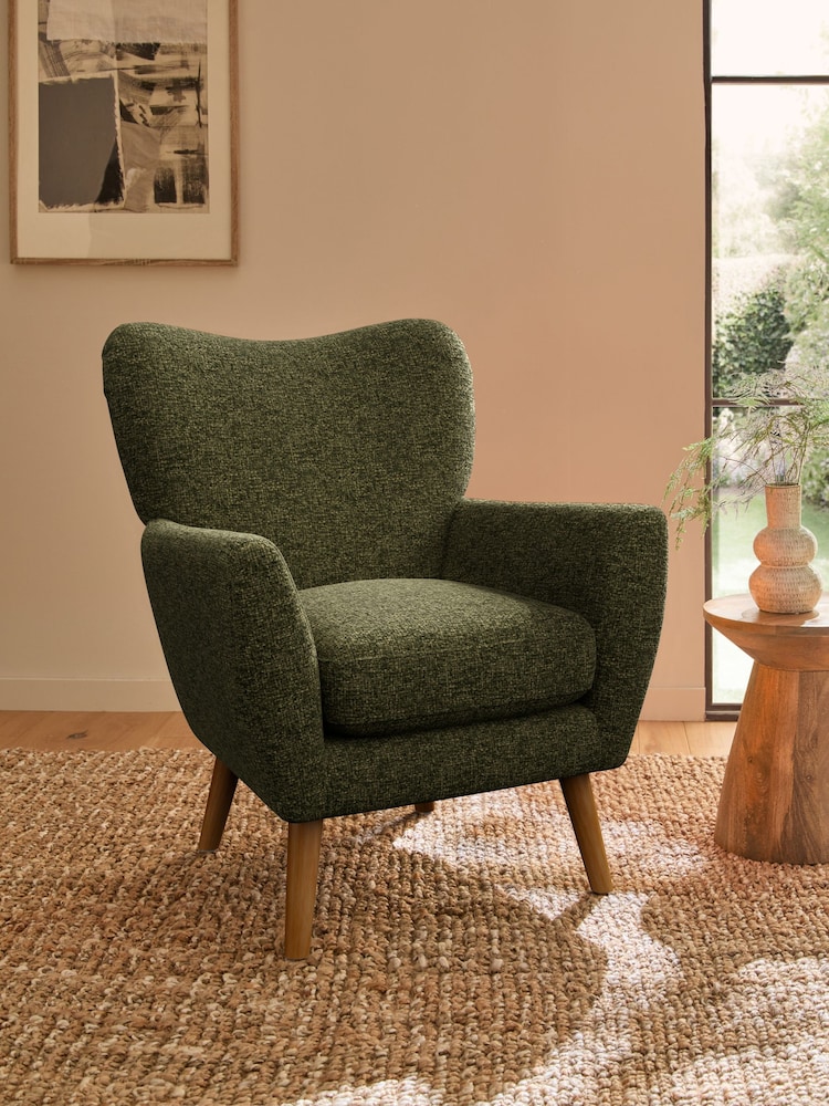Chunky Chenille Dark Moss Green Wilson Highback Armchair - Image 1 of 4