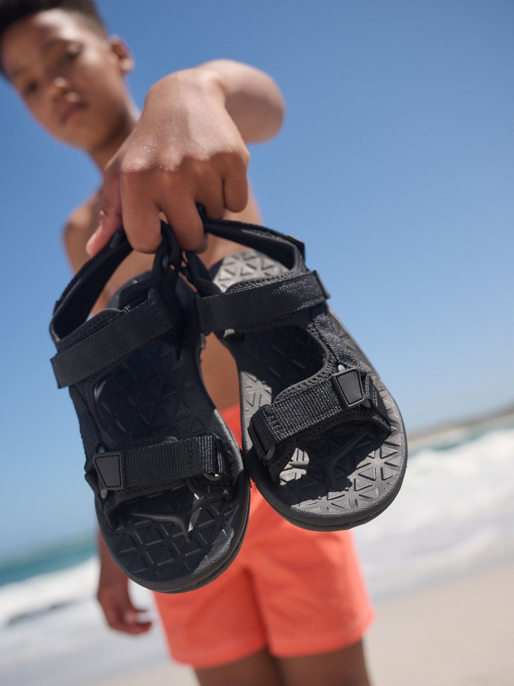 Buy Black Wide Fit (G) Touch Fastening Trekker Walking Sandals