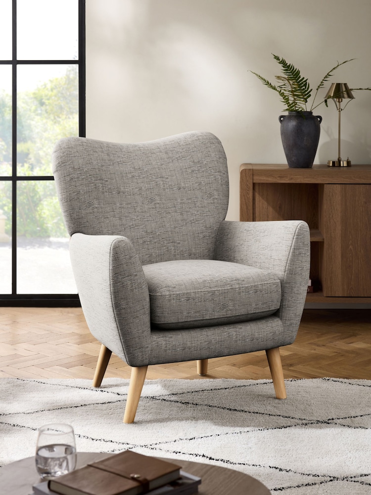 Boucle Weave Easy Clean Light Dove Grey Wilson Highback Armchair - Image 1 of 4