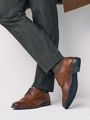 Tan Brown Standard Fit Derby Shoes with Navy Contrast Sole - Image 1 of 6
