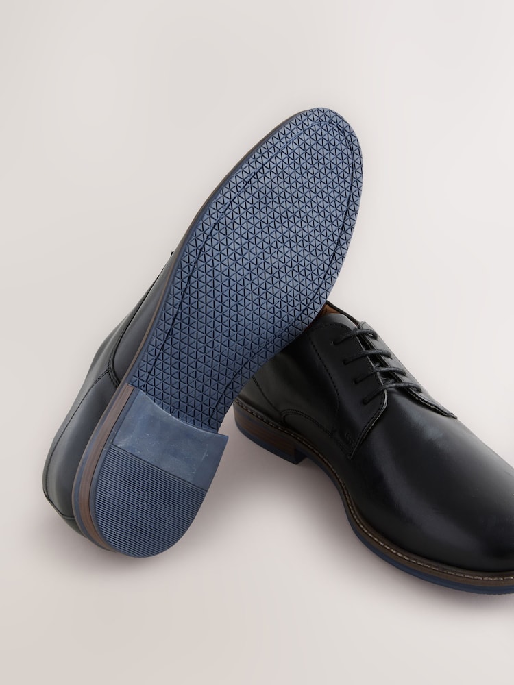 Black Standard Fit Derby Shoes with Navy Contrast Sole - Image 5 of 5