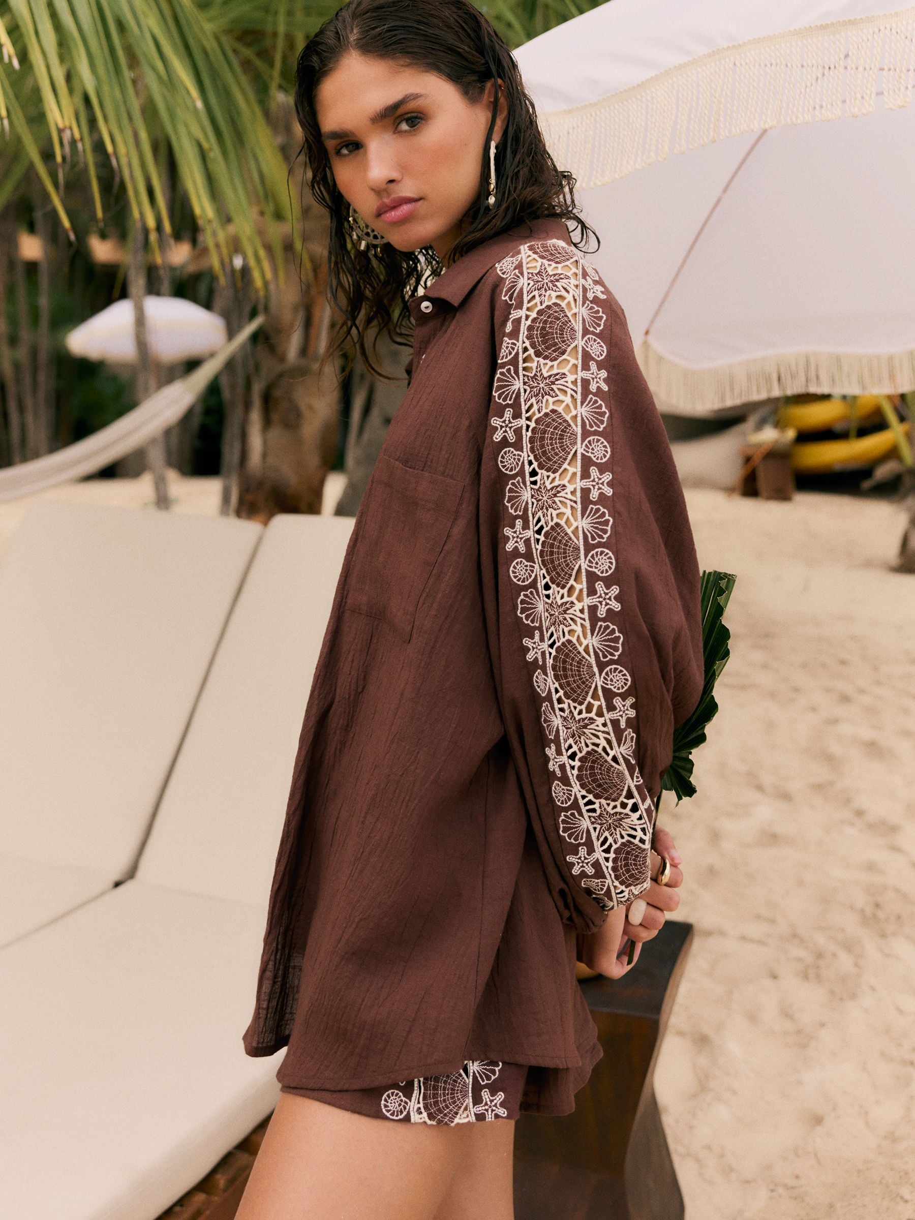 Buy Friends Like These Chocolate Brown Long Sleeve Crochet Insert