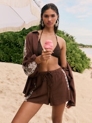 Friends Like These Chocolate Brown Lace Insert Shorts - Image 3 of 4