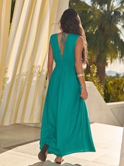 Friends Like These Green V-Neck Plunge Sleeveless Maxi Dress - Image 4 of 5