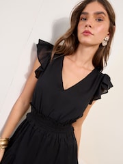 Friends Like These Black Ruffle Sleeve V-Neck Mini Dress - Image 2 of 5