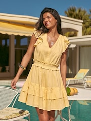 Friends Like These Yellow Ruffle Sleeve V-Neck Mini Dress - Image 1 of 5