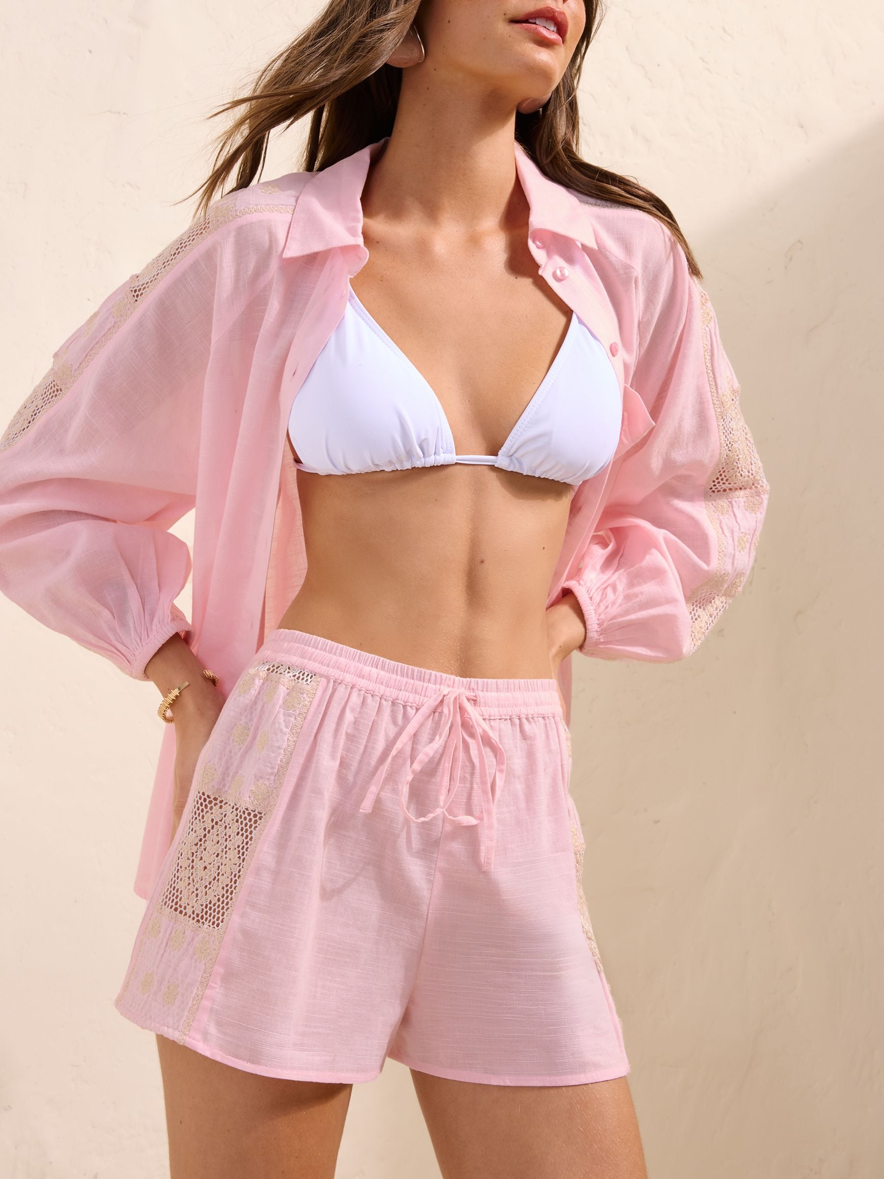 トップス sheer bustier combi shorts pink FREE H96415s.jpg