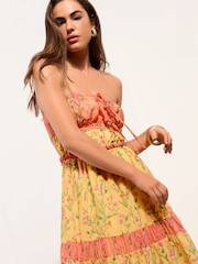 Friends Like These Pink/Yellow Bardot Tiered Ruffle Maxi Dress - Image 2 of 5
