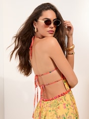 Friends Like These Pink/Yellow Bardot Tiered Ruffle Maxi Dress - Image 4 of 5