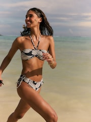 Friends Like These Black/White Bandeau Scenic Print Tie Halter Neck Bikini Set - Image 3 of 4