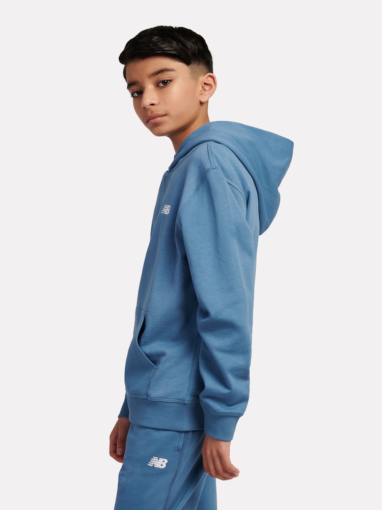New Balance Blue French Terry Small Logo Hoodie - Image 2 of 8 New Balance Blue French Terry Small Logo Hoodie - Image 2 of 8