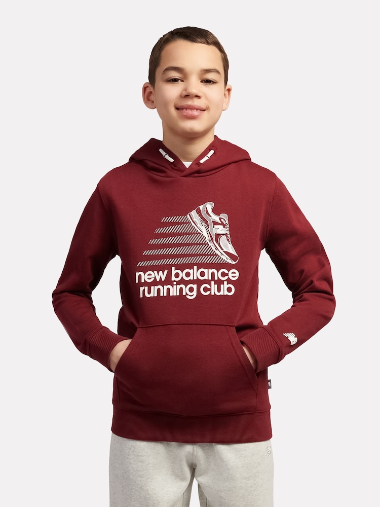 New Balance Red Running Club Graphic Print FT Hoodie - Image 1 of 9