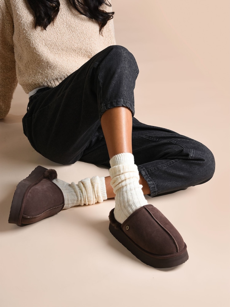 Just Sheepskin Ladies Mabel Sheepskin Platform Brown Mule Slippers - Image 1 of 5 Just Sheepskin Ladies Mabel Sheepskin Platform Brown Mule Slippers - Image 1 of 5