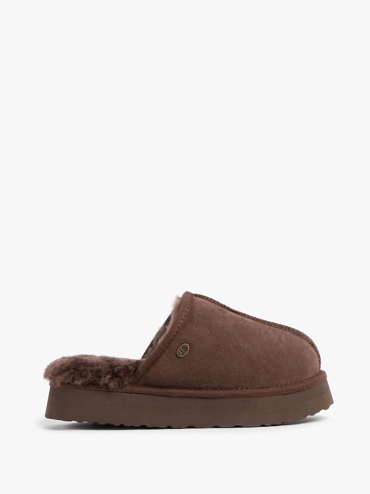 Just Sheepskin Ladies Mabel Sheepskin Platform Brown Mule Slippers - Image 2 of 5 Just Sheepskin Ladies Mabel Sheepskin Platform Brown Mule Slippers - Image 2 of 5