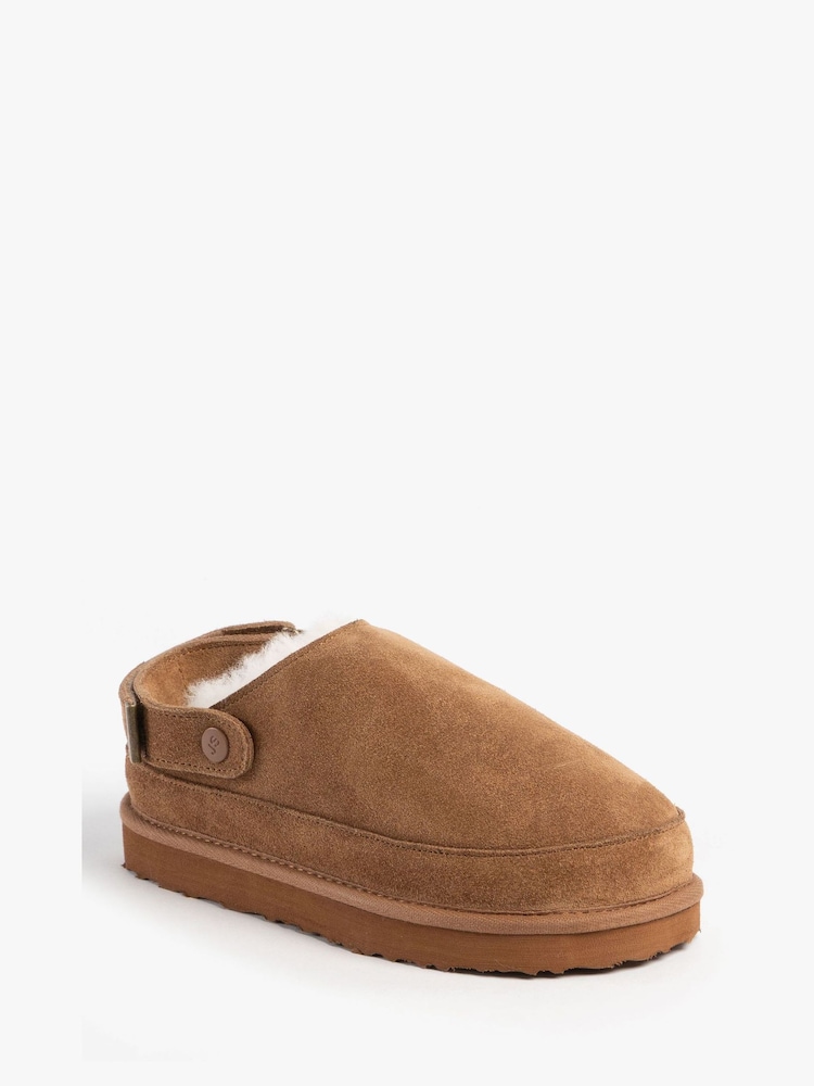 Just Sheepskin Ladies Quinn Sheepskin Sling Back Brown Mule Slippers - Image 2 of 5