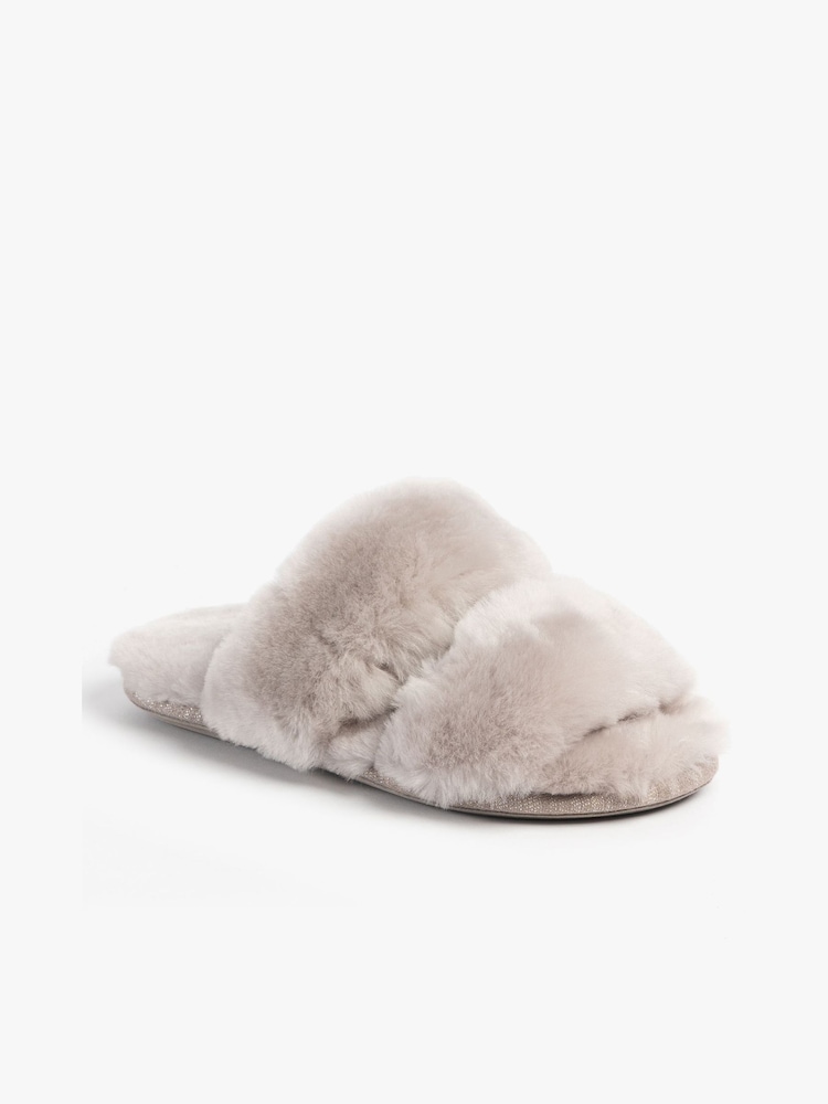 Just Sheepskin Grey Ladies Poppy Open Toe Sheepskin Sliders - Image 2 of 5 Just Sheepskin Grey Ladies Poppy Open Toe Sheepskin Sliders - Image 2 of 5