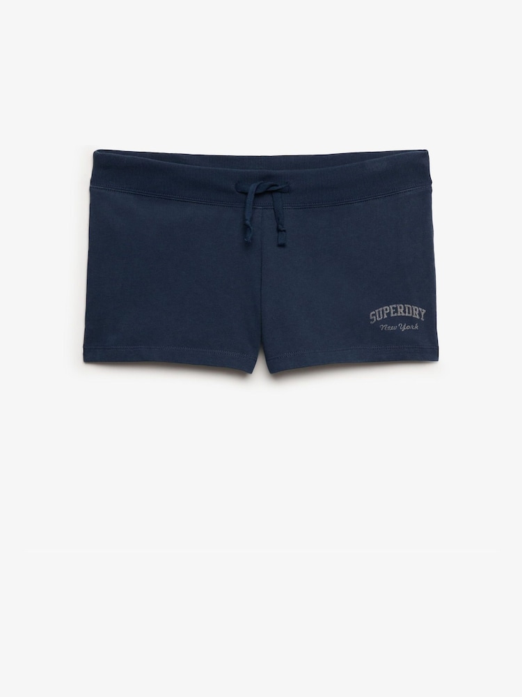 Superdry Blue Ath Ess Jersey Script Shorts - Image 1 of 2 Superdry Blue Ath Ess Jersey Script Shorts - Image 1 of 2