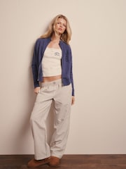 Superdry Cream Cotton Stripe Elastic Trousers - Image 4 of 12