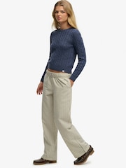 Superdry Cream Cotton Stripe Elastic Trousers - Image 8 of 12