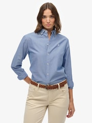 Superdry Blue Slim Oxford Buttondown Long Sleeve Shirt - Image 1 of 6