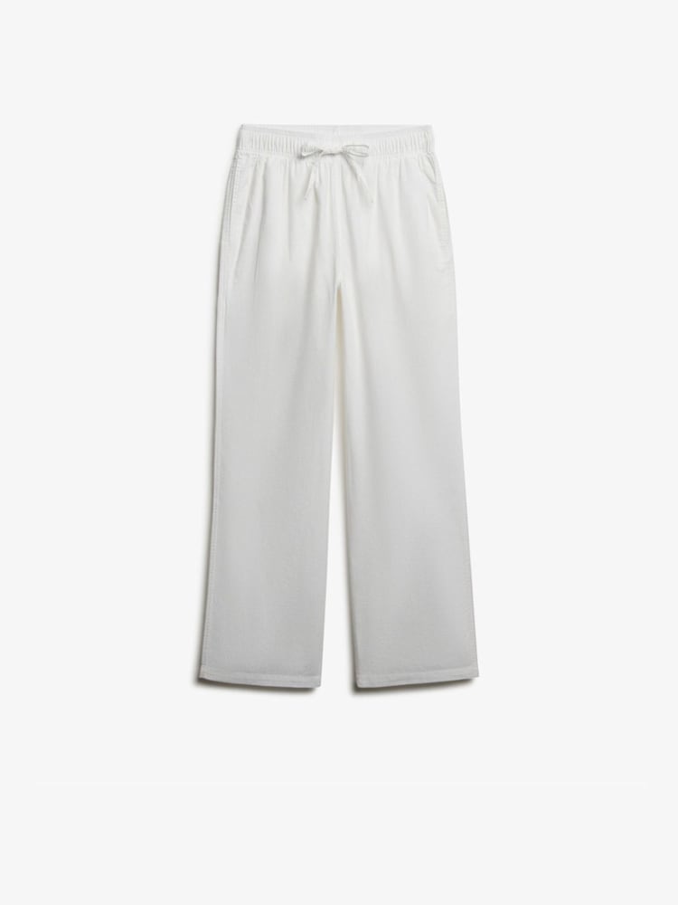 Superdry White Cotton Linen Elastic Trousers - Image 1 of 2