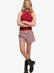 Superdry Red Cotton Stripe Elastic Shorts - Image 10 of 10