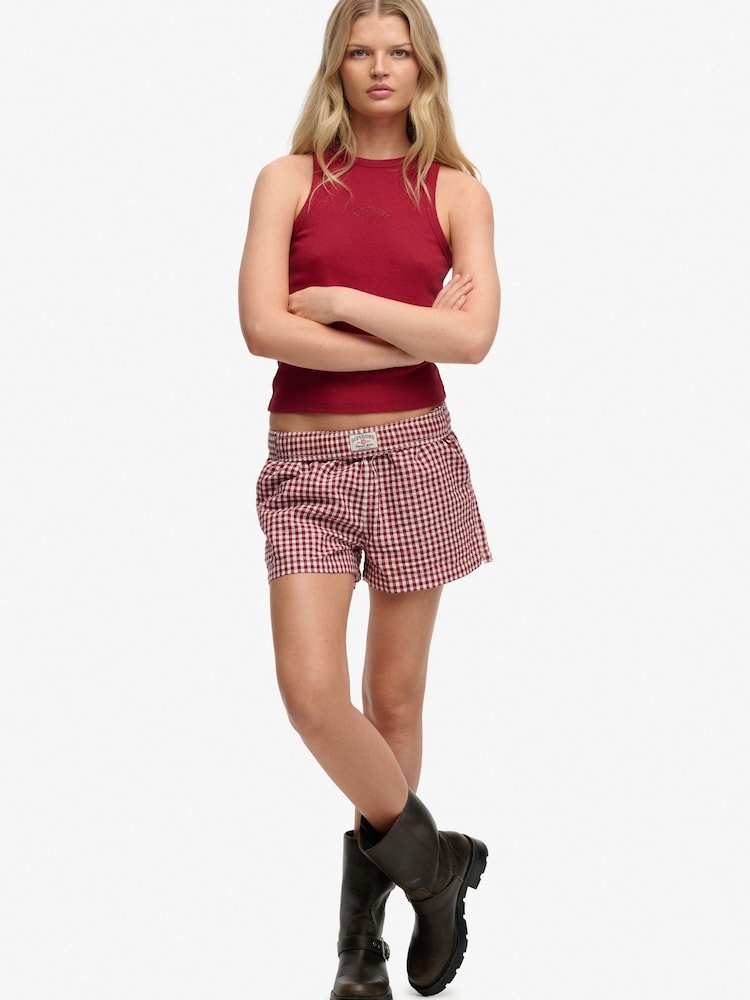 Superdry Red Cotton Stripe Elastic Shorts - Image 10 of 10