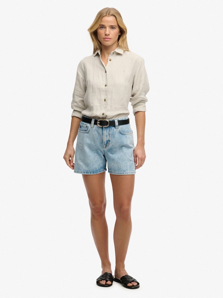 Superdry Light Wash Mid Rise Denim Shorts - Image 1 of 7